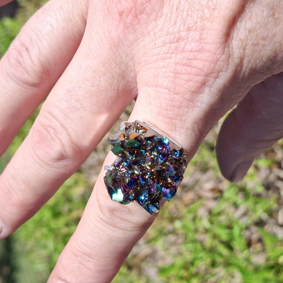 New Titanium Druzy 925 Silver Ring. - Picture 4 of 16